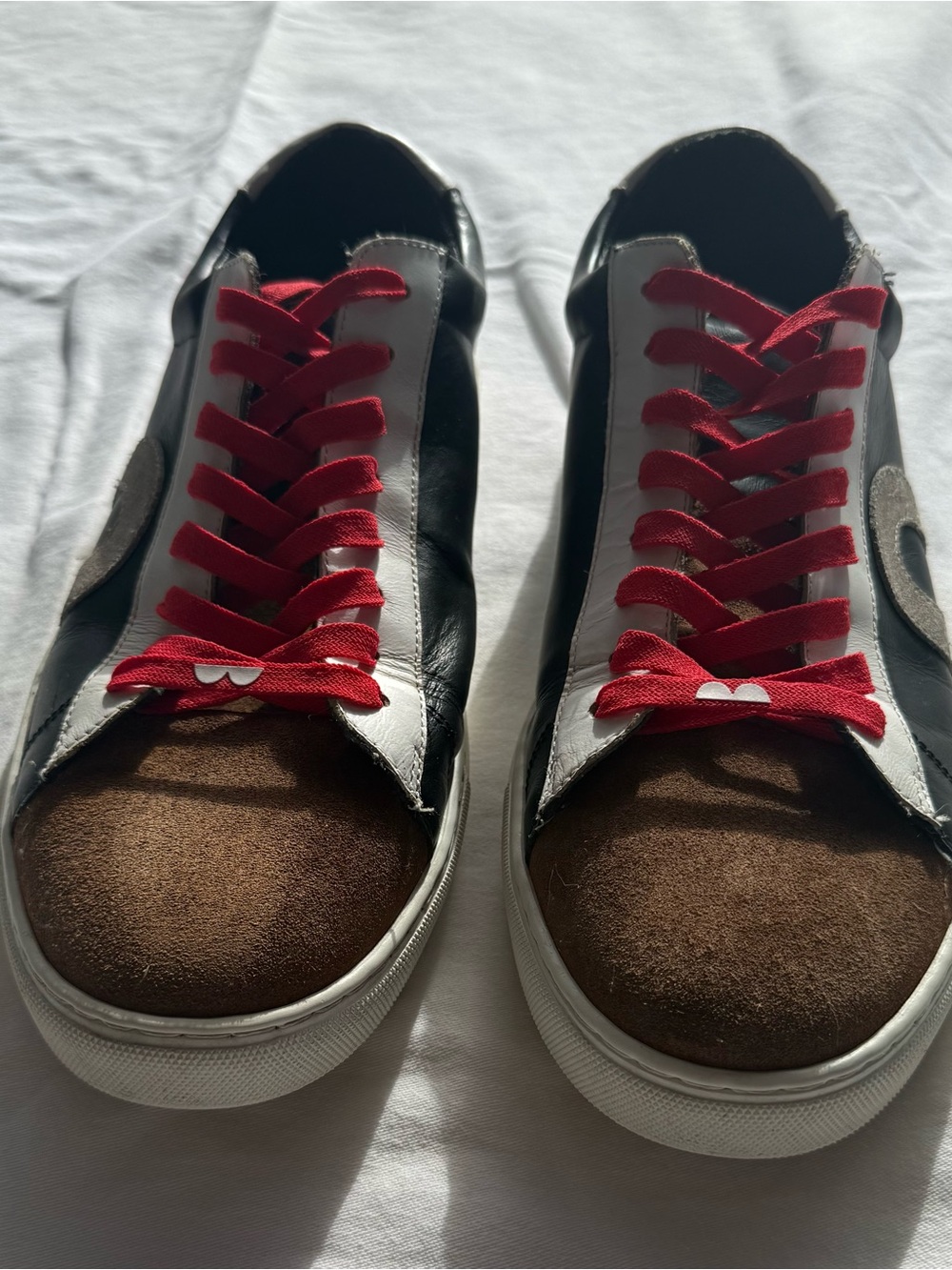 Oliver Cabell Black, White & Brown Sneakers with Red Laces